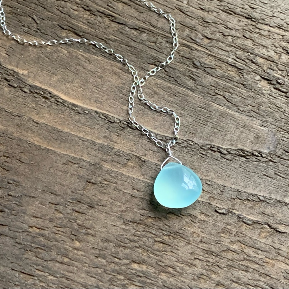 Aqua Chalcedony Necklace 925 Sterling Silver - Picture 1 of 4